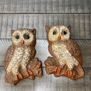 Vintage 70's set of 2 Owl Wall Art